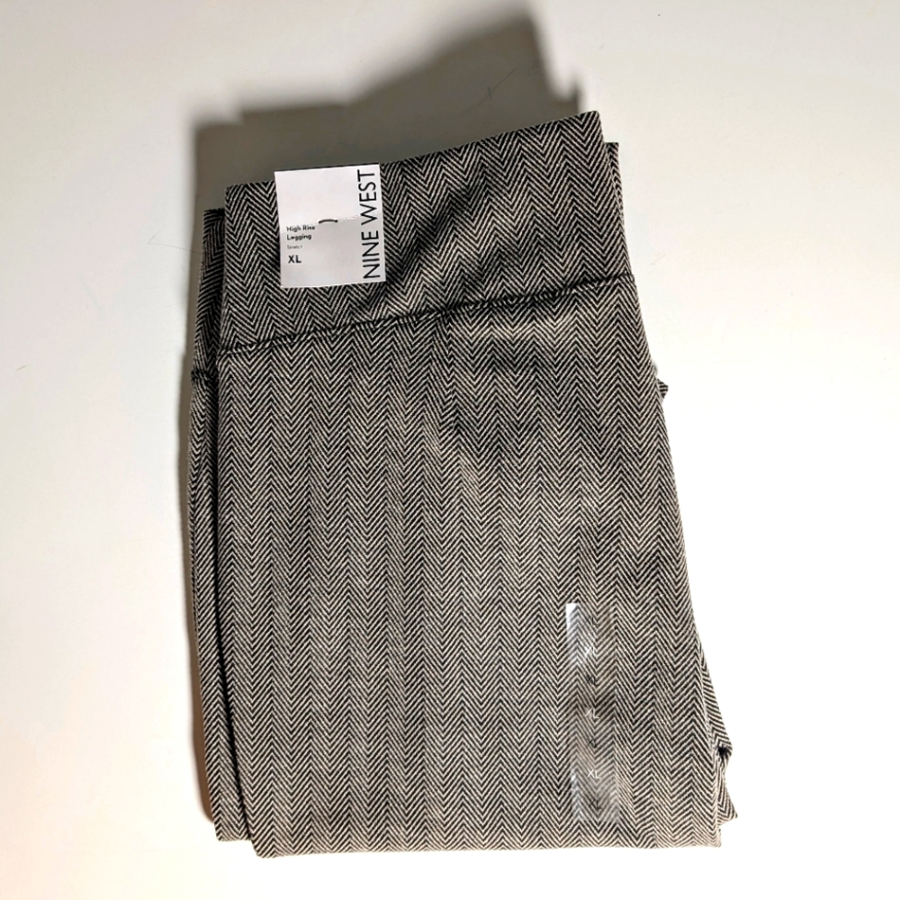 NWT Nine West Women's ponte leggings Black Tan Herringbone XL SHORT